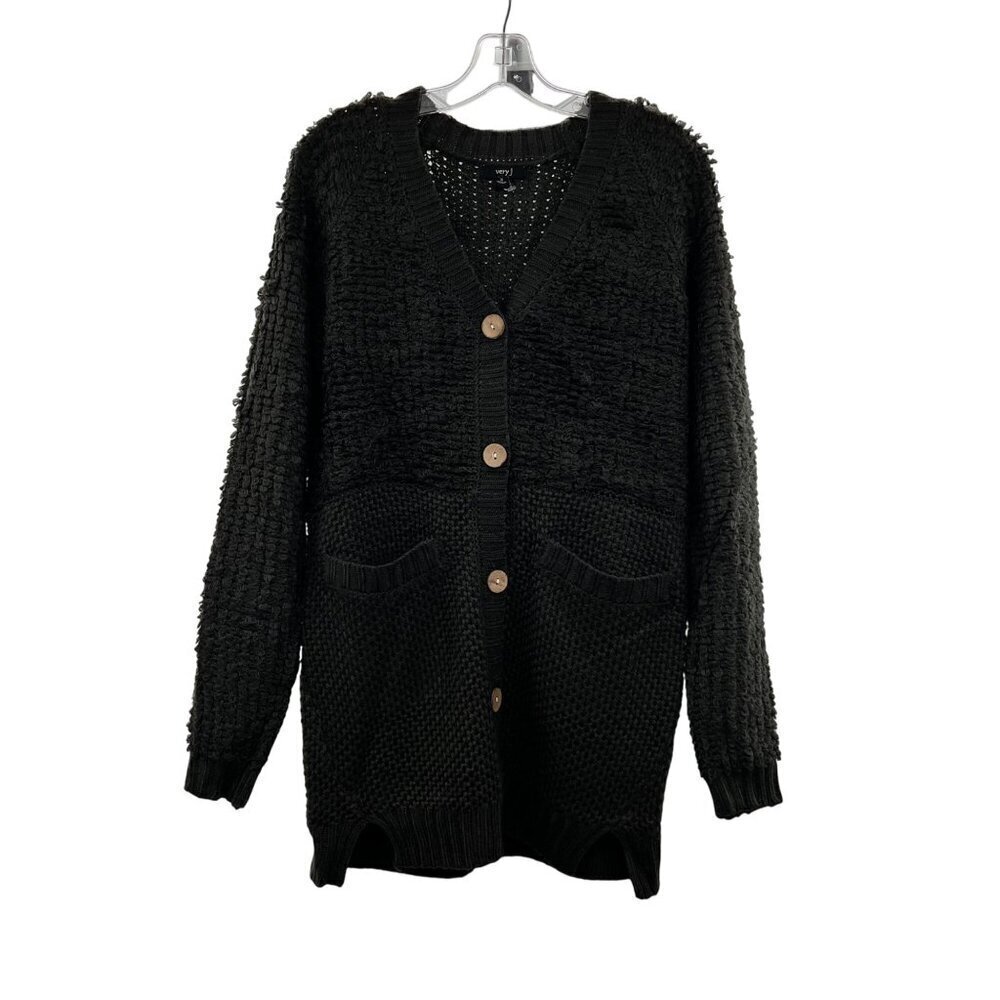 Very J Women's Knit Button Up Cardigan Long Sleeve Gray Size Small Pockets